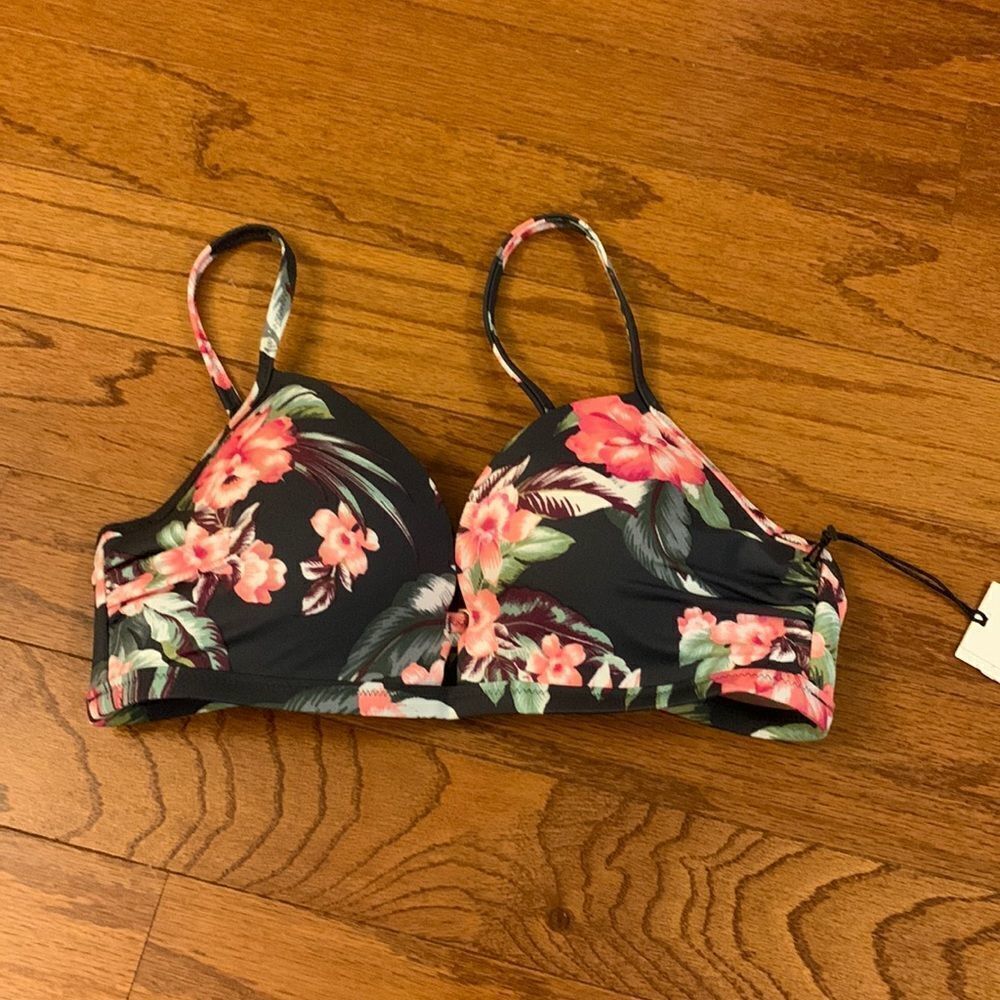 Shade & Shore Size 34B bikini top charcoal gray floral
